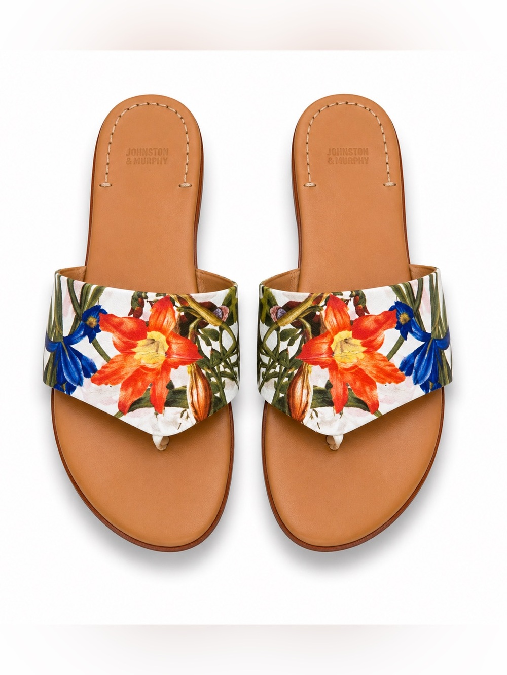 JOHNSTON & MURPHY Floral Slip On Slide Flat Sandals Vacation
